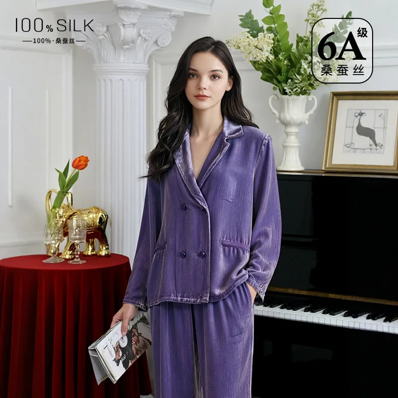 

Luxury Heavyweight Silk Pajama Set Plush Mulberry Silk Velvet Women Pajamas Loungewear Elegant Cozy Sleepwear Winter Collection