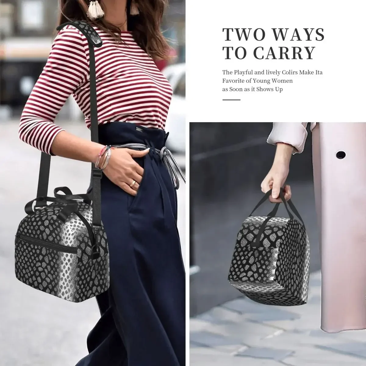 

Snake Skin Black Version Lunch Bags Insulated Bento Box Waterproof Lunch Tote Picnic Bags Cooler Bag for Woman Kids