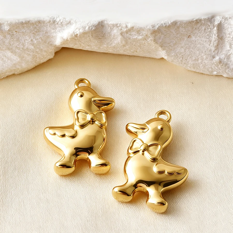 5 Stück goldfarbene Edelstahl-Anhänger in Form von niedlichen Hunden, Fischen und Enten, PVD-beschichtet, für Schmuckherstellung, Tieranhänger, DIY-Halskette, Schlüsselanhänger – Detail 25