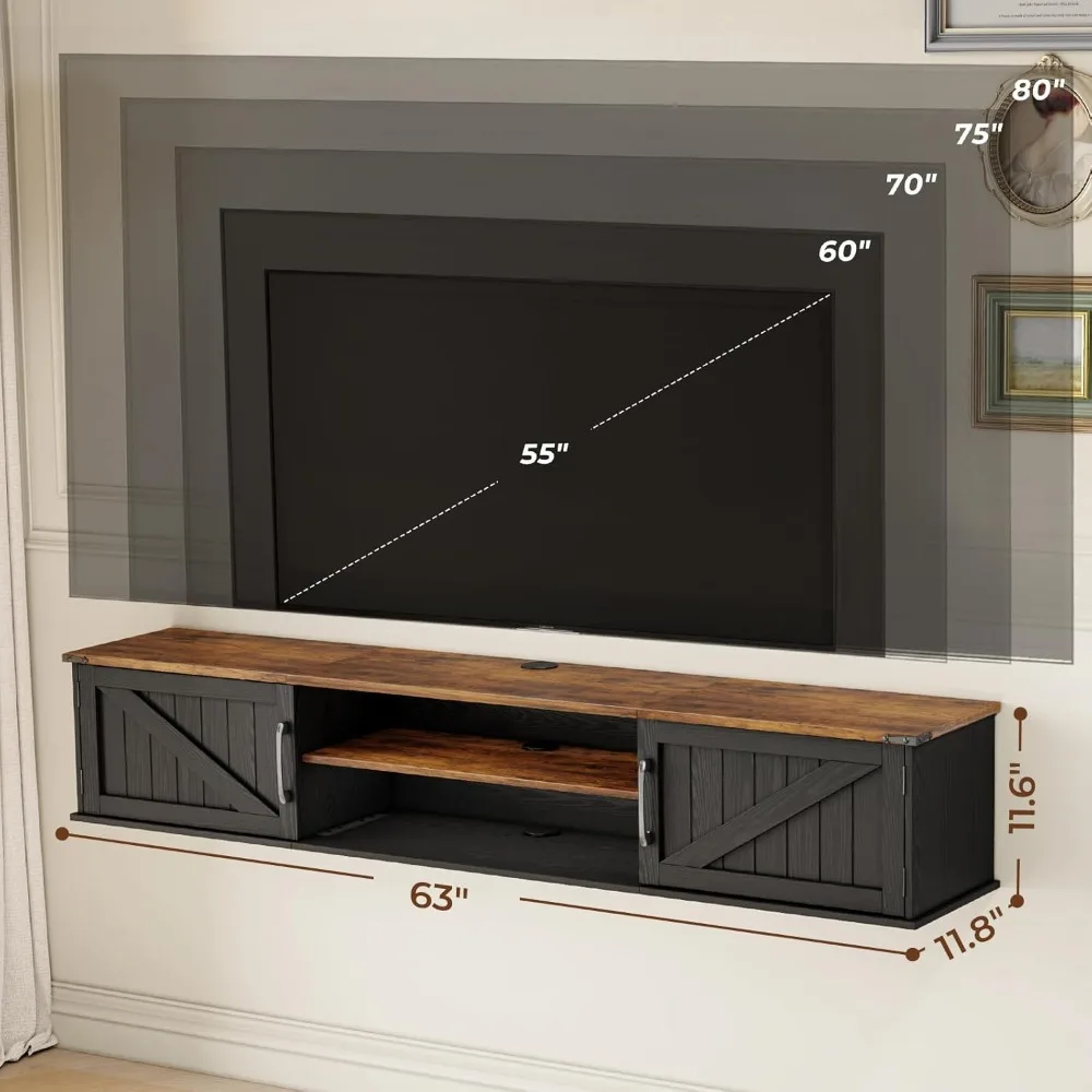 حامل تلفزيون عائم على طراز المزرعة مقاس 63 بوصة مع مساحة تخزين من طبقتين لأجهزة التلفاز حتى 80 بوصة #4