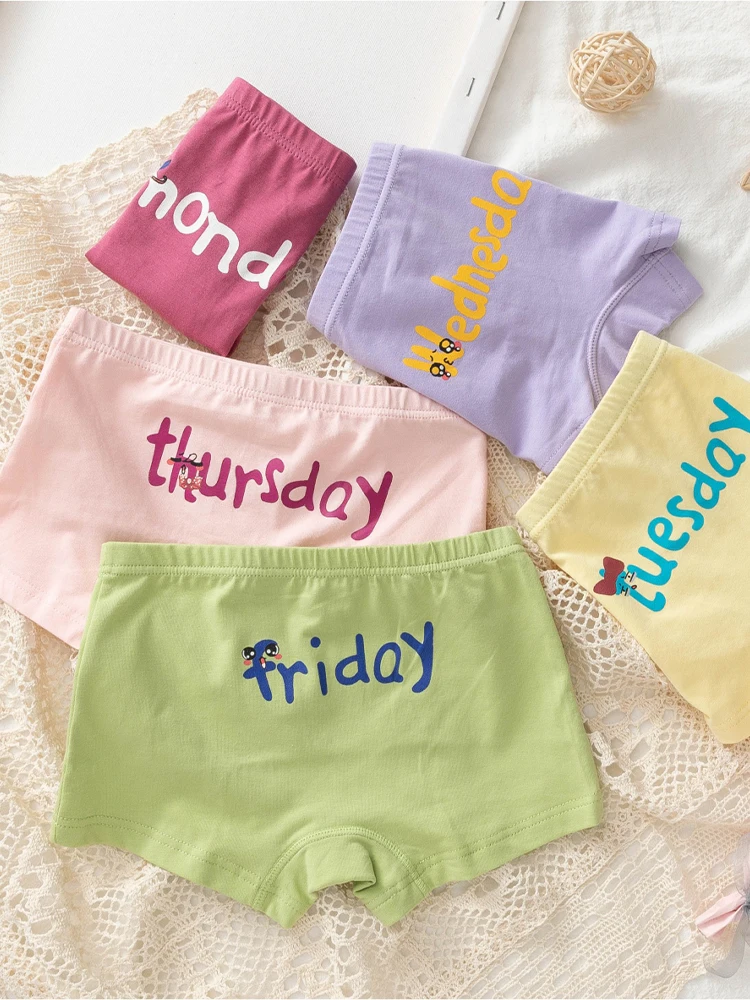 LJMOFA 5 Pcs Girls Underwear 3-12Y Kids Baby Girl Boxer Comfortable Cute Candy Colors Underwear Pants B125