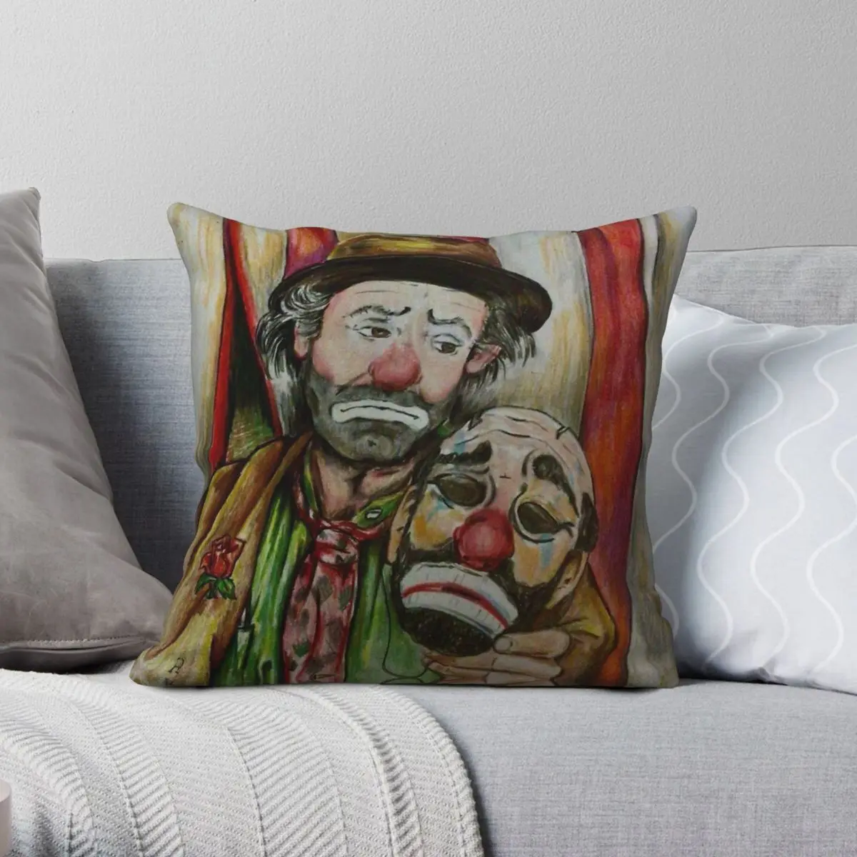 Emmett Kelly With Mask Pillowcase Polyester Linen Velvet Creative Zip Decor Pillow Case Sofa Seater Cushion Cover