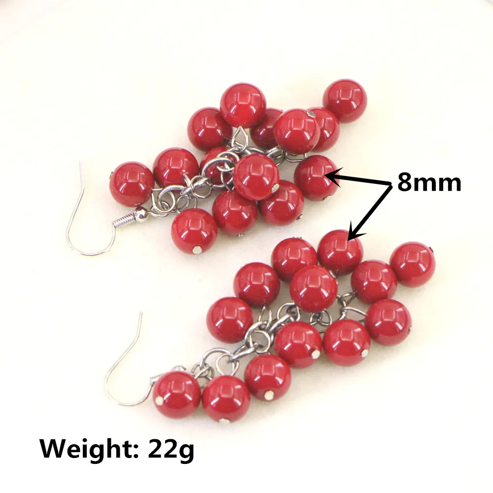 Charm 8mm Red Coral Earring for Women in Charm Earrings Temperament Grape Tassel Fashion Jewellery Gift Wholesale