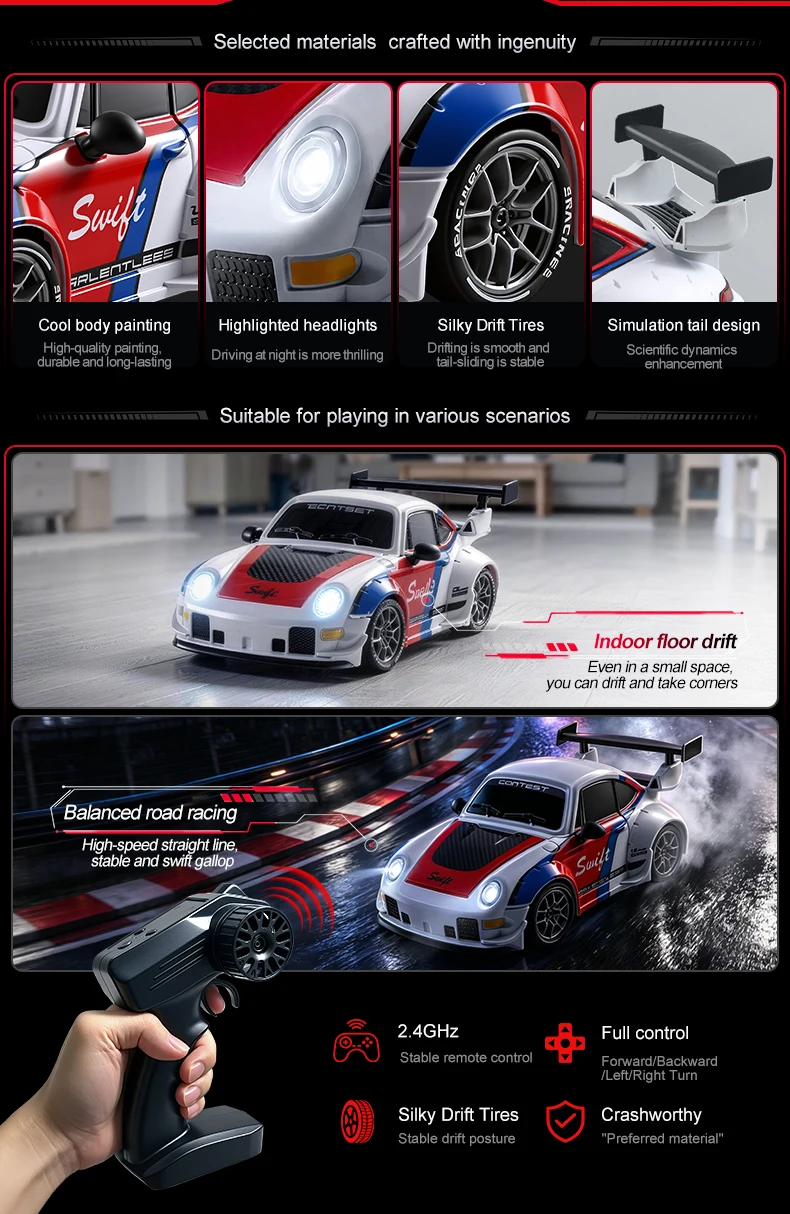 Drifting 4WD Remote Control Car 1:24 High-Speed 20KM/H 360° RC Drift Racing Car With Lighting Competition Drift RC Sports Car