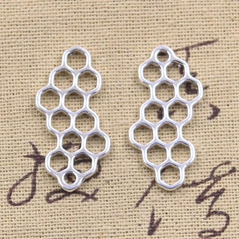 10pcs Charms Bee Honeycomb Honey Beehive 31x17mm Antique Silver Color Pendants Making DIY Handmade Tibetan Finding Jewelry