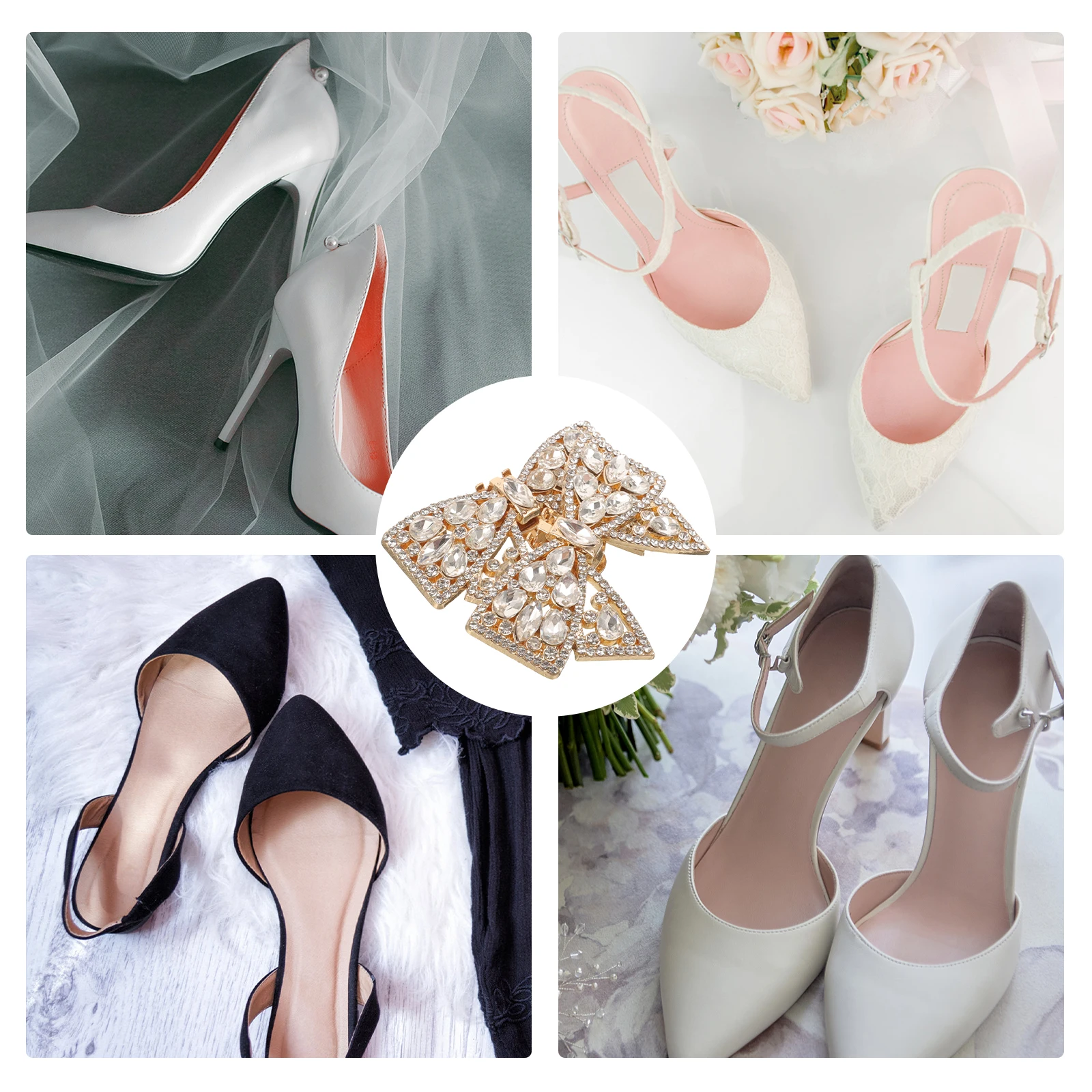 

Shoe Flower Jewelry Embellishments Clips Buckles Bow Knot Decor Women Black High Heels Pumps Wedding Accessories Shoe