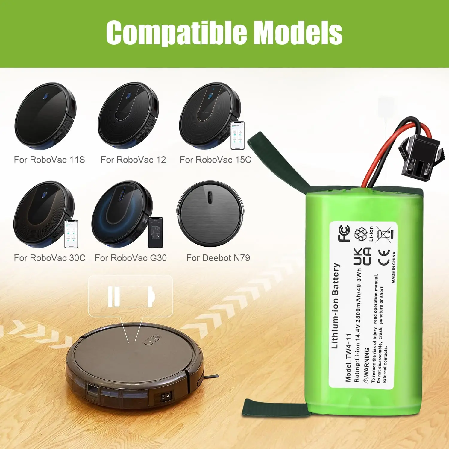 For Eufy RoboVac Battery 11 11C 11S 12 15C 15C MAX 25C & for Ecovacs Deebot N79 N79S DN622 Robot Vacuum Batteries 14.4V 2800mAh