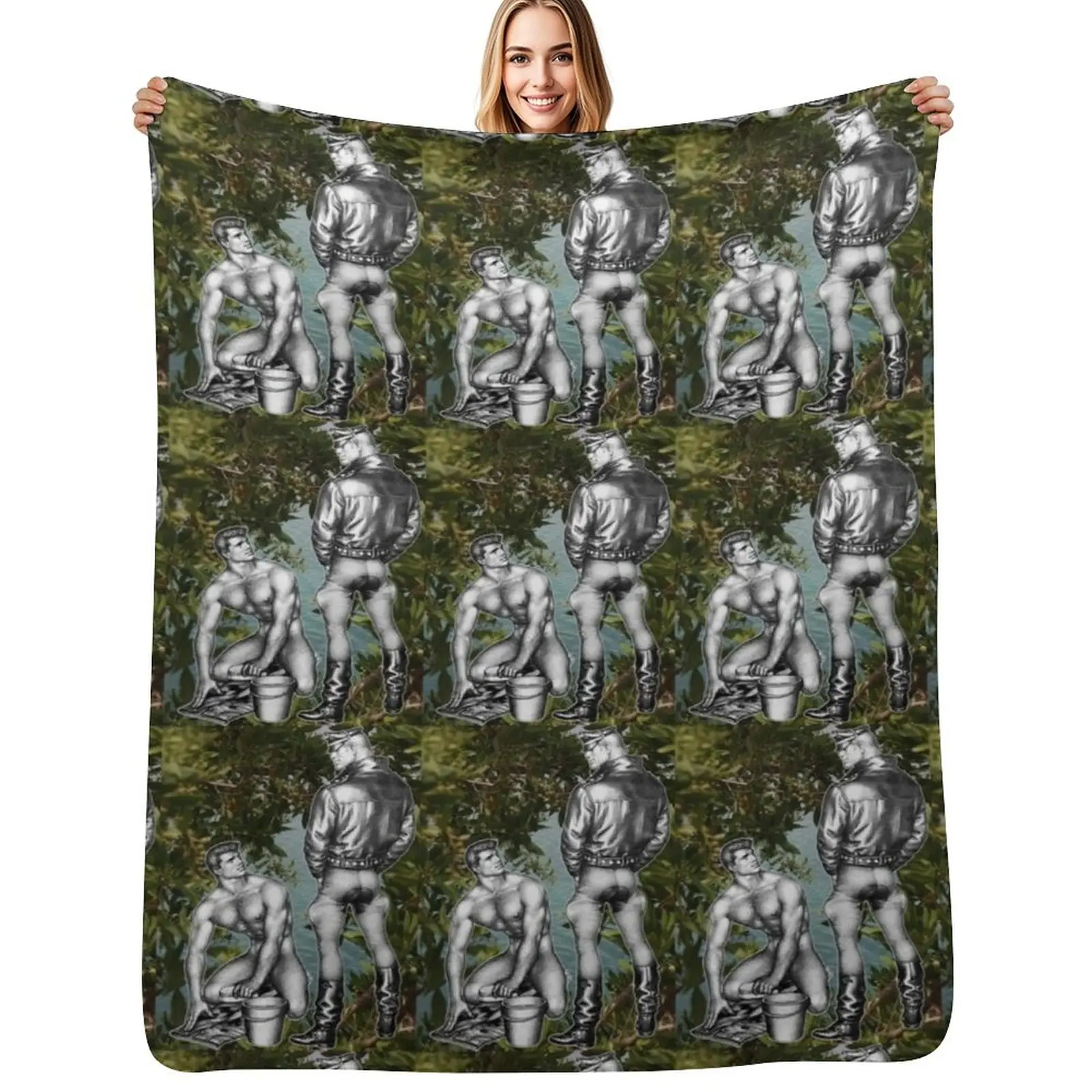Tom of Finland Riverside Physique Pictorial Throw Blanket Shaggy Decoratives Summer Beddings manga Bed linens Picnic Blankets