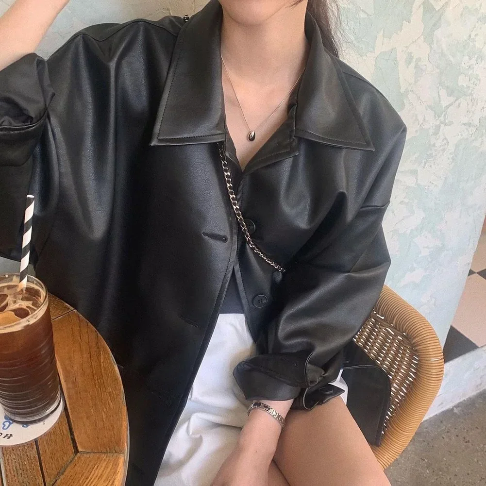 Casual Fashion Coat Spring Autumn Coat Autumn Vacation L M Brand New Condition Long Sleeve Design PU Leather Material