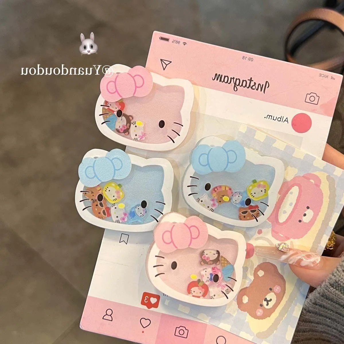 

Головной убор Sanrio с рисунком, милые заколки для волос «Hello Kitty Shaking It», девчачье сердце, челка, боковой зажим, милые модные аксессуары для волос, подарки