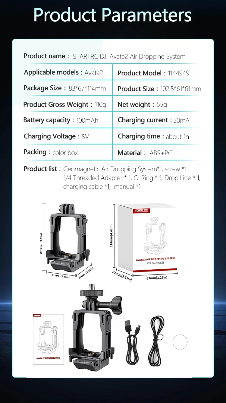 DJI 아바타 2 드론용 에어드롭 시스템, 탑 익스텐션 마운트 거치대, 공기 낙하 스포이드 낚시 선물, 구조 배송 투척기