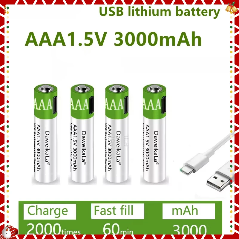 

1.5V AAA Battery Li-ion AA Rechargeable Battery 3000mAh AA Lithium-ion Battery for remote control mouse small fan Electric toy