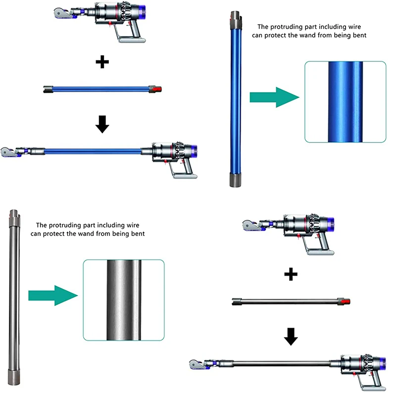 Extension pour aspirateur balai sans fil Dyson V7, V8, V10, V11, V15, remplacement de la barre de tuyau, baguette de détermination à dégagement