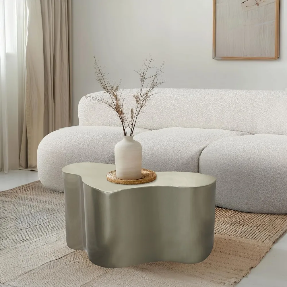 Modern | Contemporary Coffee Table with Brushed Chrome Metal, Unique Shape, 39