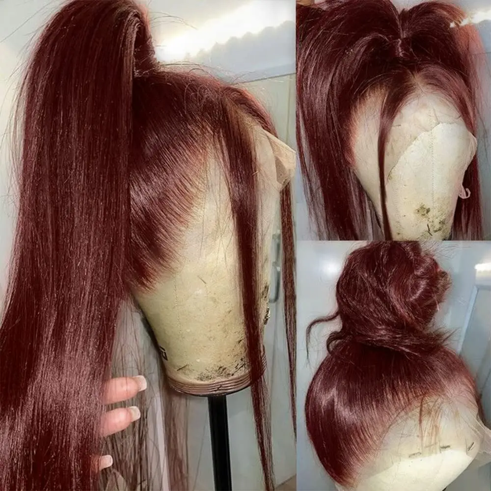 Reddish Brown 360 Lace Front Wig Brazilian Colored Wigs PrePlucked Straight 13x4 13x6 HD Transparent Human Hair Lace Frontal Wig