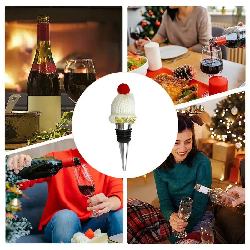 Tappi per bottiglie di vino Cappello da Babbo Natale Chiudi per bottiglie di vino Tappi per bottiglie di bevande per vino Tappi per vino decorativi riutilizzabili Conservatore di vino