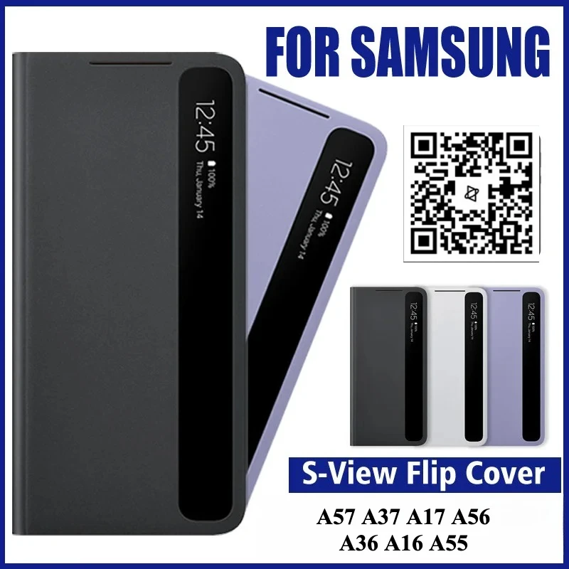 

Кожаный чехол со светодиодной крышкой S-View Smart Side Window, откидной кожаный чехол для оригинального Samsung Galaxy A57/37/17 A56/36/16 A55, защитный чехол
