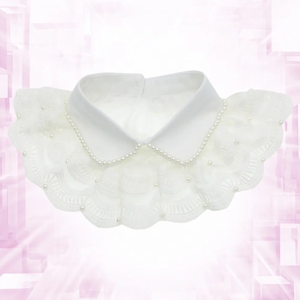 Water Soluble Pearl Cape Lace False Collar For Women Fashion Neckline Wedding Party Wear Stretchy Clothing Decor White