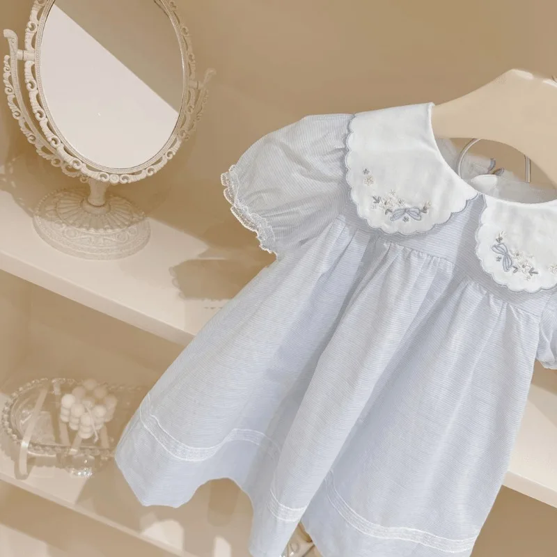 Kids Clothes Summer Girls Dress French Embroidery Lace Lace Sweet Dress Baby Girls Cute Puff Sleeve Princess Lolita Dress