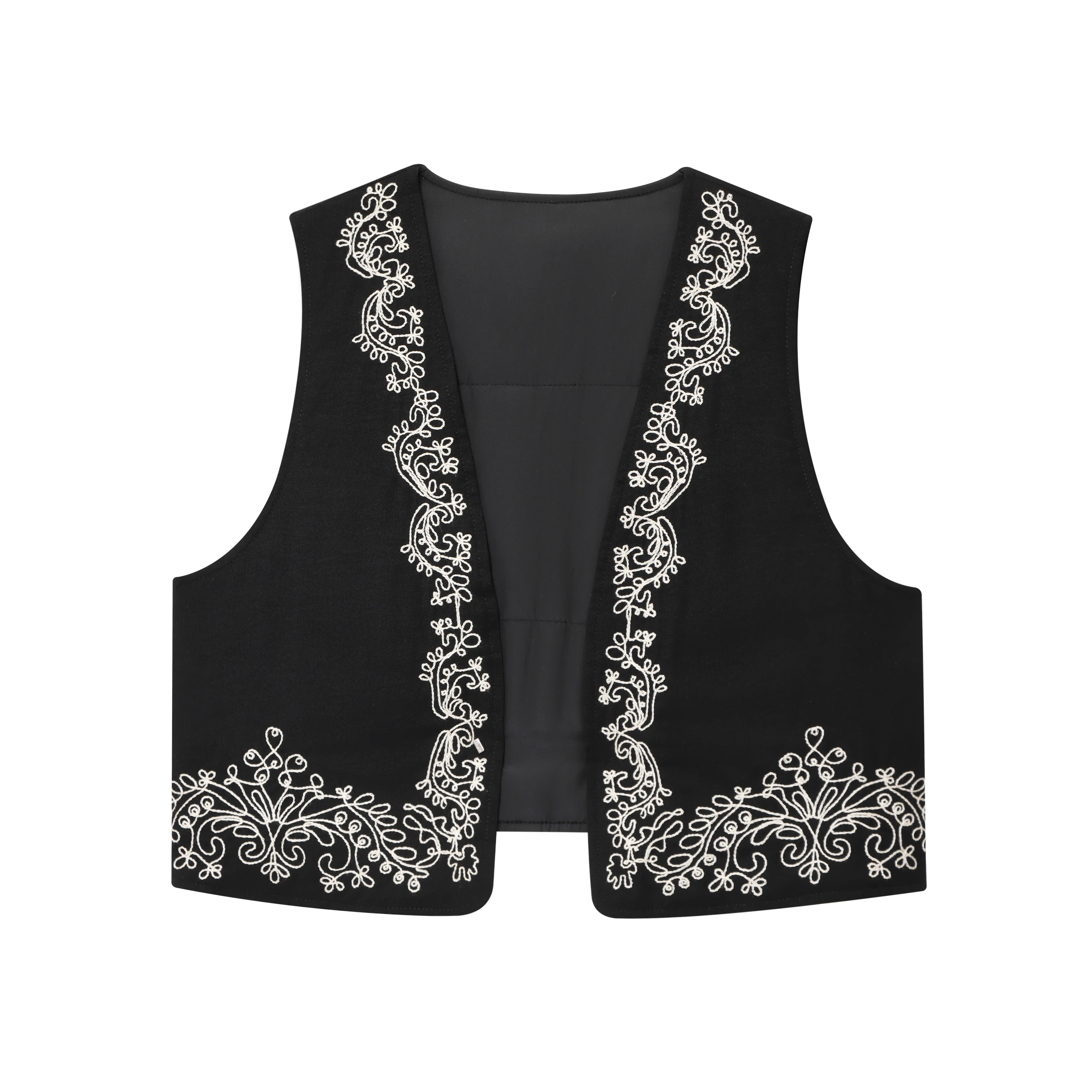 

Woman's Vintage Embroidered Cropped Vest V-neck Sleeveless Slim Contrast Color Without Plackets Vest Cardigan Casual Tops
