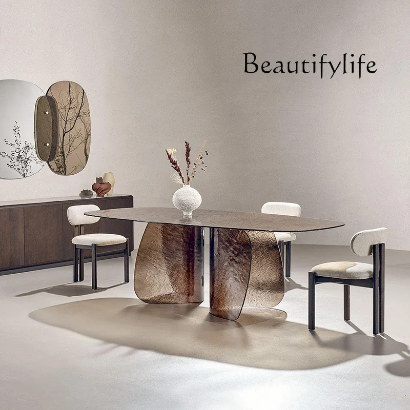 

Original Design High-end Hot Melt Craft Stained Glass Dining Table Villa Personality Creative Art Long Table