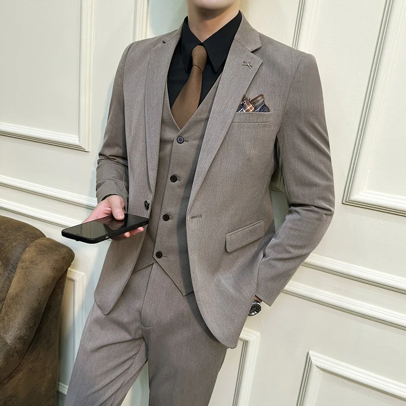 2024 Business Wedding Set S-7XL(suit + Vest + Trousers) Solid Color Fashion Handsome Suit Three-piece Bridegroom Dress