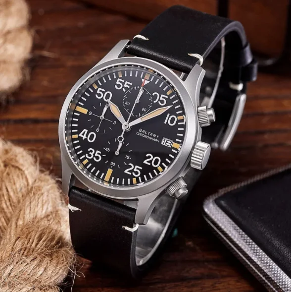 

Baltany Men Chronograph Watch Aviator 39mm Quartz Wristwatch Sapphire Mirror 10ATM Waterproof BGW-9 Luminous VK67