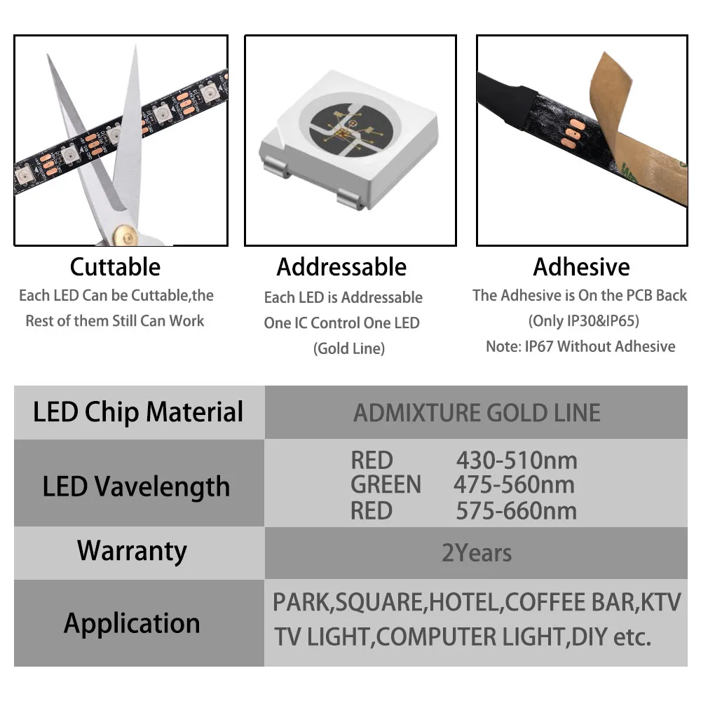 Tira de luces Led de DC5V WS2812B WS2812 RGB, direccionables individualmente, 30/60/144Led, PCB Blanco/Negro, IP30/65/67