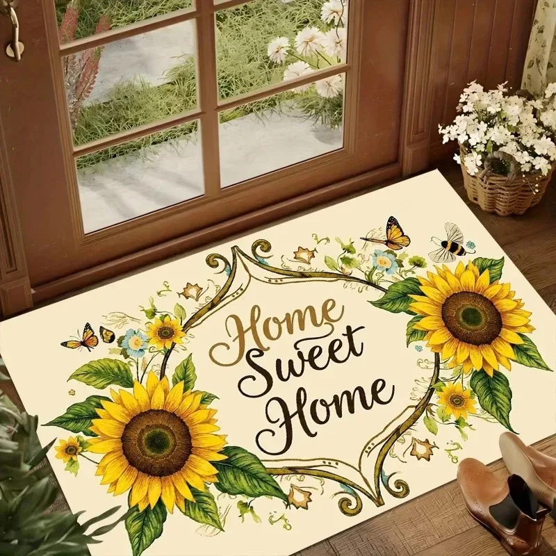 Vibrant Sunflower Bouquet Graphic Entrance Mat Bright Floral Art Decor Rug  Botanical Pattern Home Accessory for Indoor Front