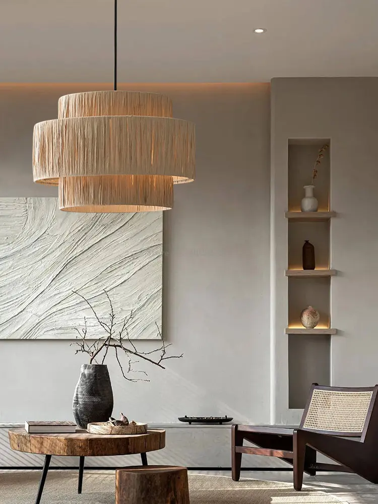 Japoński Vintage tkane rattanowe lampy wiszące Rattan Handmake lampy sufitowe do salonu sypialnia jadalnia restauracja abażur