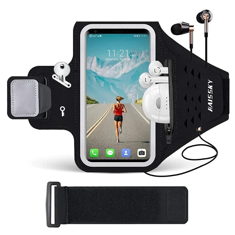 

HAISSKY Outdoor Extra Adjustable Belt Running Bags For iPhone 17 16 14 Pro Max 15 Plus 16E Armband With Earphone Bag Arm Pouch