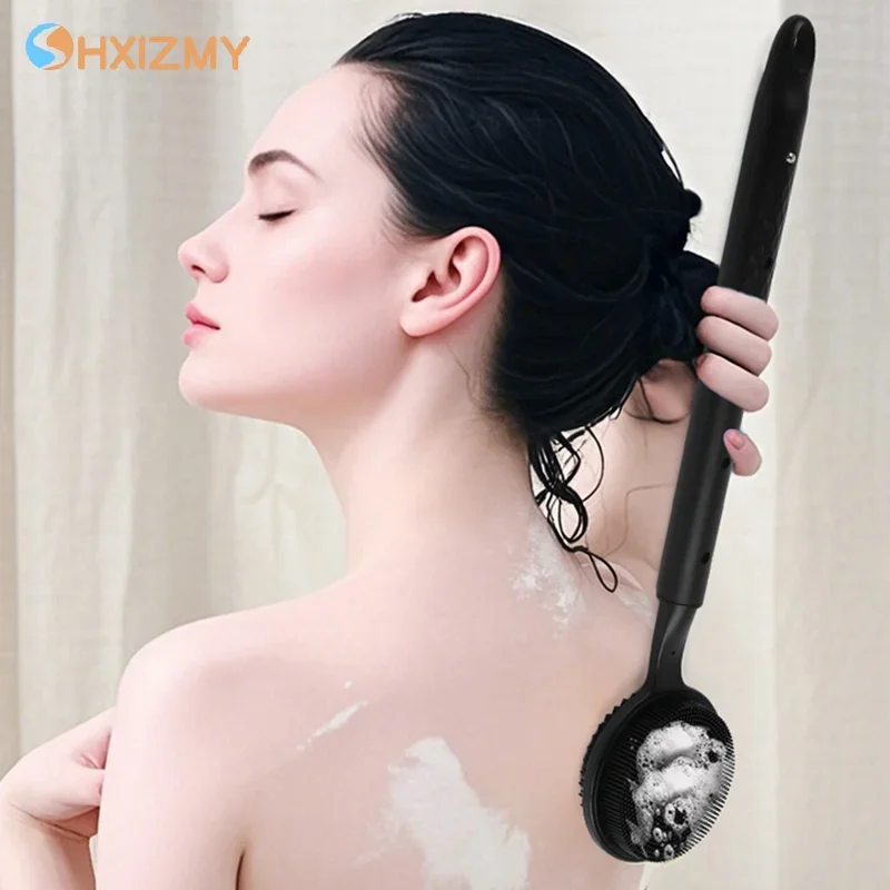 

Adjustable Long Handle Double Sided Shower Brush Silicone Back Scrubber For Shower Bath Body Brush With Telescopic