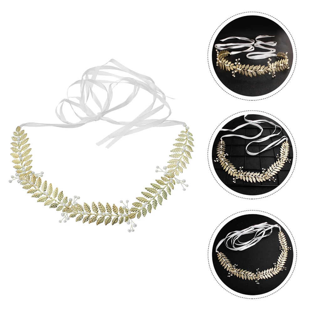 

Pearl Waist Decor Bridal Sash Golden Leaf Elegant Banquet Party Wedding Dress Accessory Shiny Belt Fashionable Sash