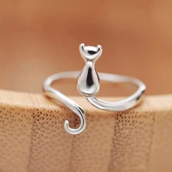 Huitan Silver Color Cat Ring for Women Opening Resizable Animal Rings Simple Stylish Accessories Fashion Versatile Jewelry
