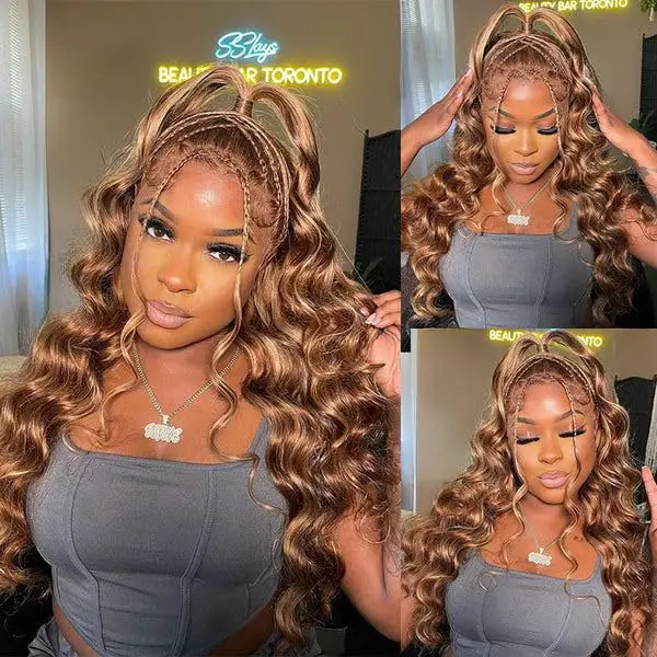 Body Wave P4/27 Human Hair Wigs Highlight Piano Color 40 Inches 200% Density 13x6 13x4 HD Transparent Lace Frontal Wig Brazilian Hair For Women Pre Plucked