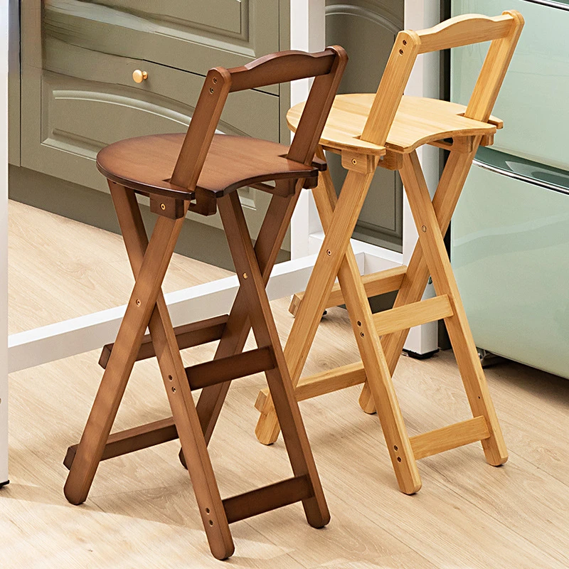 Modern Simple Dining Chairs Solid Wood Backrest High Stools Kitchen Folding Counter Stools Multi-scene Suitable For Bar Stools