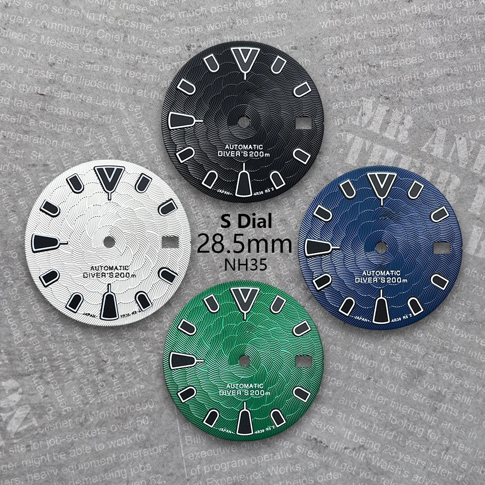 

28.5mm S Logo Dial Suitable For NH35/NH36/4R/7S Movement Green Luminous Lotus Flower High Quality Watch Modification Accessories