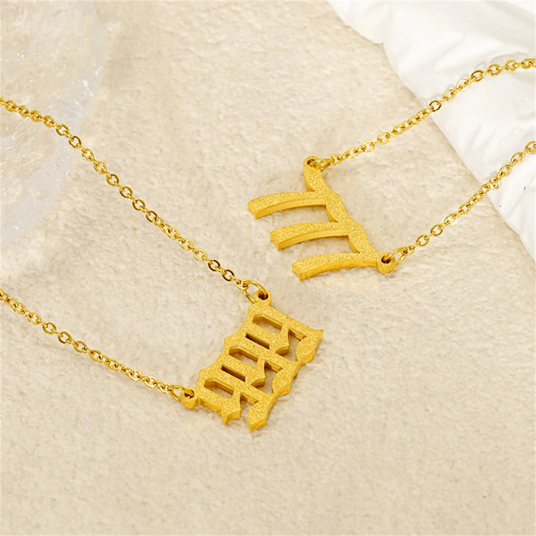 Punk Fashion Frosted Lucky Angel Number Pendant Female Gold Color Stainless Steel 1-9 Figure Necklace for Women Jewelry Gift view 5
