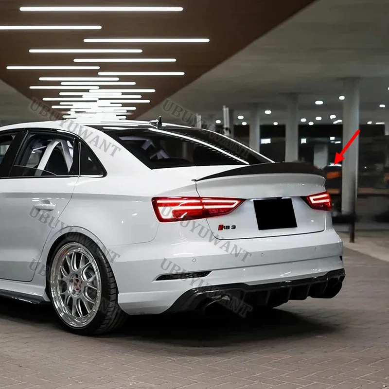 For AUDI A3 S3 RS3 8V Limousine Sedan HK Style 2013-2020 High-Kick Rear Deck Spoiler Lid Tail Fin Carbon Fiber view 3