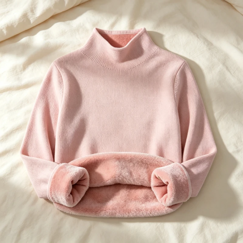 2026 Daily Winter Warm Commute Outfit Solid Crew Neck Thick Fleece Lined Knit Pullover Slim Fit Long Sleeve Women Inner Tops