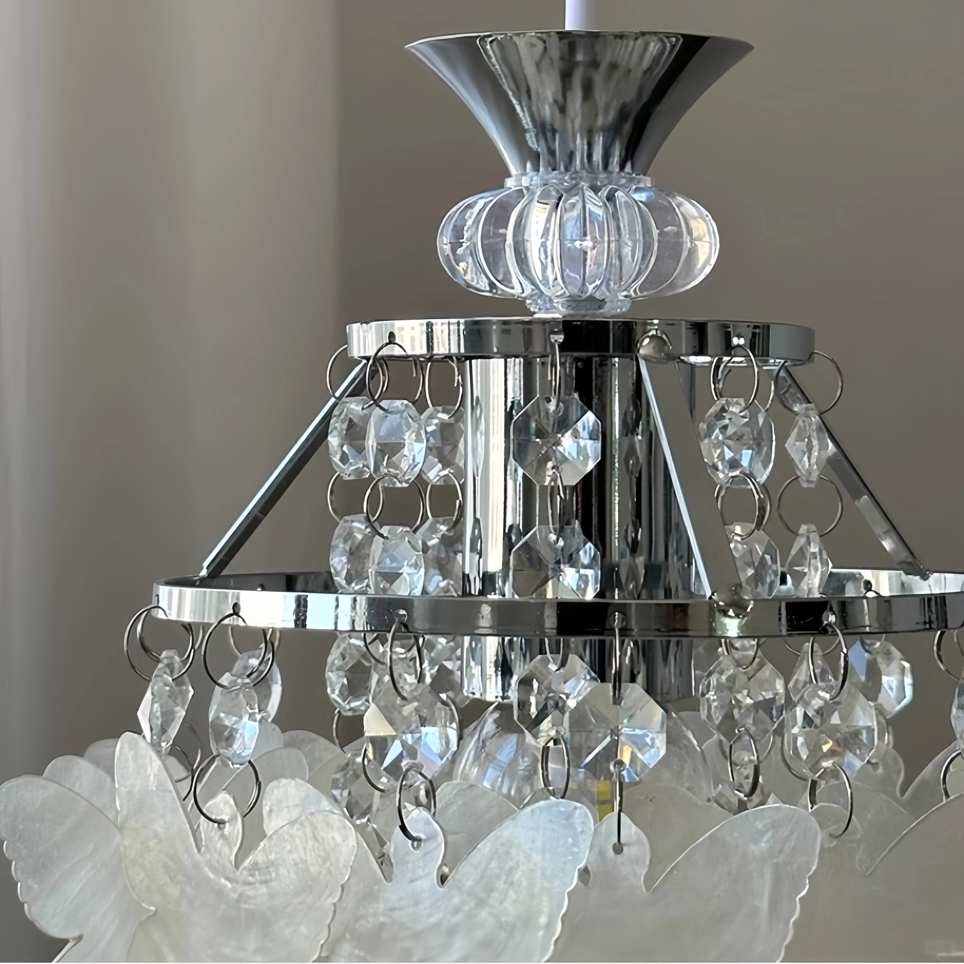 Butterfly Shape Natural Shell & Crystal Chandelier, Handmade Luxury Ceiling Light, Unique Art Decor for Living Room Dining Room
