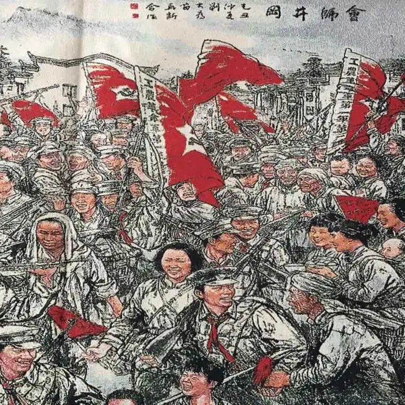 Antique brocade fabric , embroidery paintings, thangkas, machine-embroidered silk fabrics, Jinggang Mountain meeting em