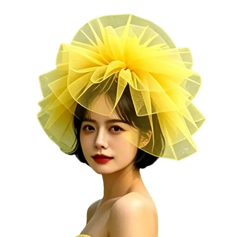 39BD Stage Costume Hair Piece for Women, Oversized Mesh Fascinator Clip On Headpiece in Tulle for Formal Photo Styling