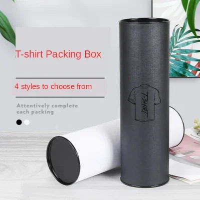 10Pcs T-shirt Paper Can Packaging Gift Box Paper Tube Short Sleeve Packaging Cylinder Black and White Optional