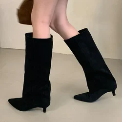 2026 Winter Street Style Pointed Toe Knee-High Boots Women Low Heels Shoes Female Long Booties Women Shoes Zapatos De Mujer