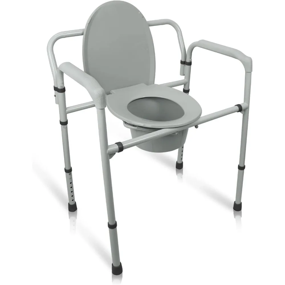 

Vive Bariatric Bedside Commode 500 lb Capacity- Folding 3n1 Toilet Chair, Portable Extra Wide Seat with Bucket Splash Guard, Hea