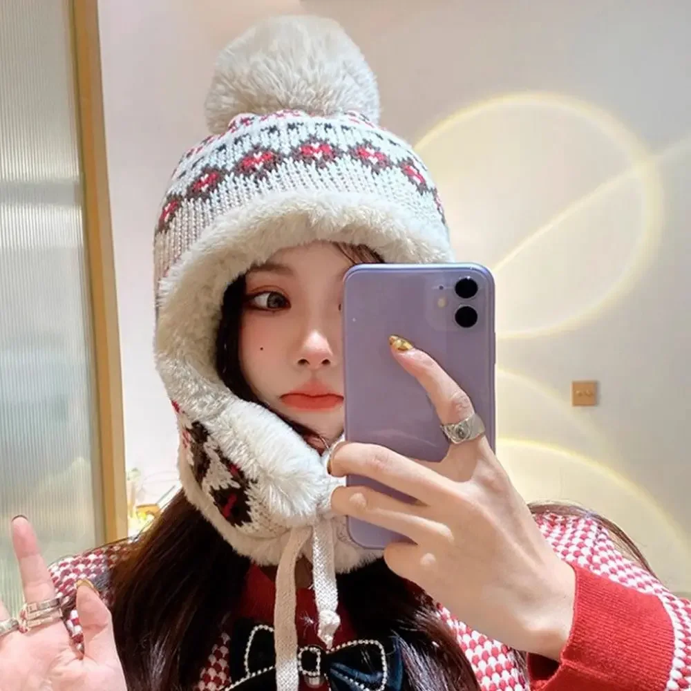 Fashion Autumn Winter Warm Hat Plush Retro Lei Feng Hat Windproof Cold Proof Ski Cap for Women