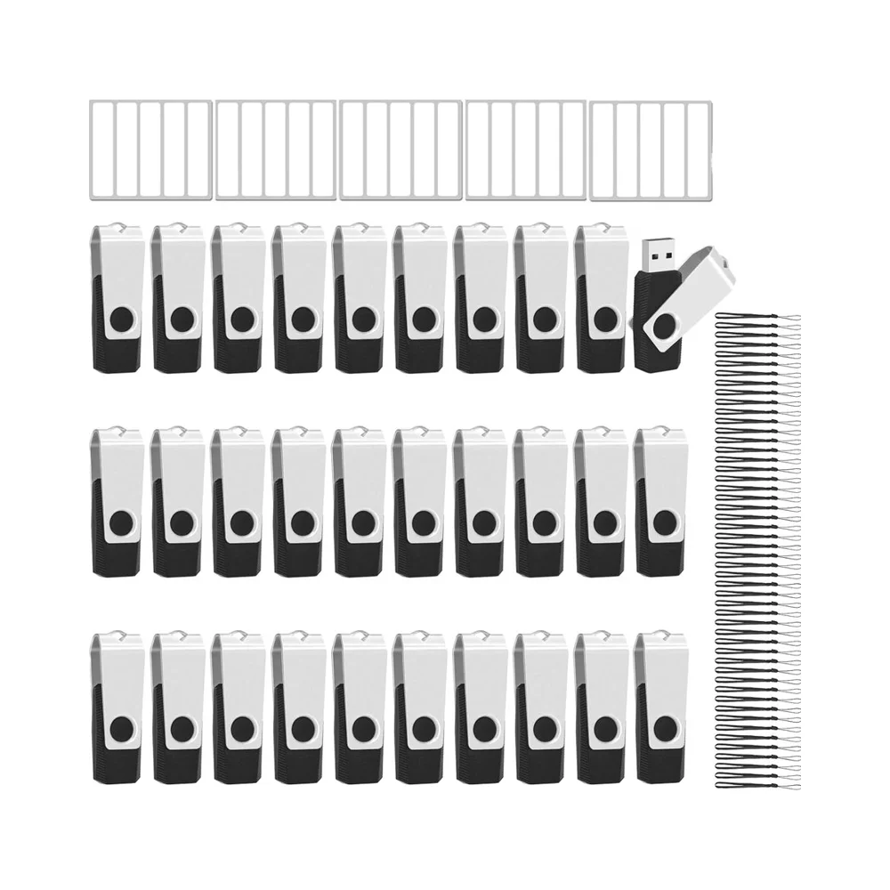 50 Pack 16GB USB 2.0 Flash Drives Bulk PVC Jacket Thumb Drives with Strings Labels
