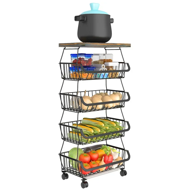 

Kitchen storage rack with multiple floors, movable household small cart, vegetable basket, vegetable basket, toy storage tool