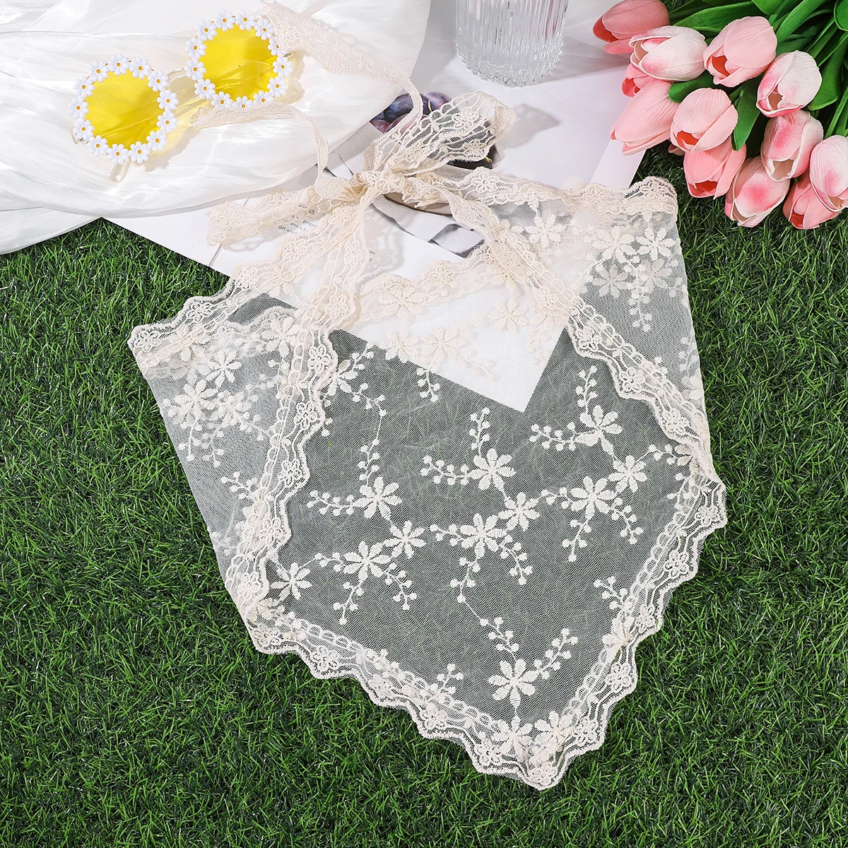 AWAYTR Korean Triangle Headband Short Skirt Butt Curtain Headscarf Lace Trim Small Apron Knitting Headband Stacked Women